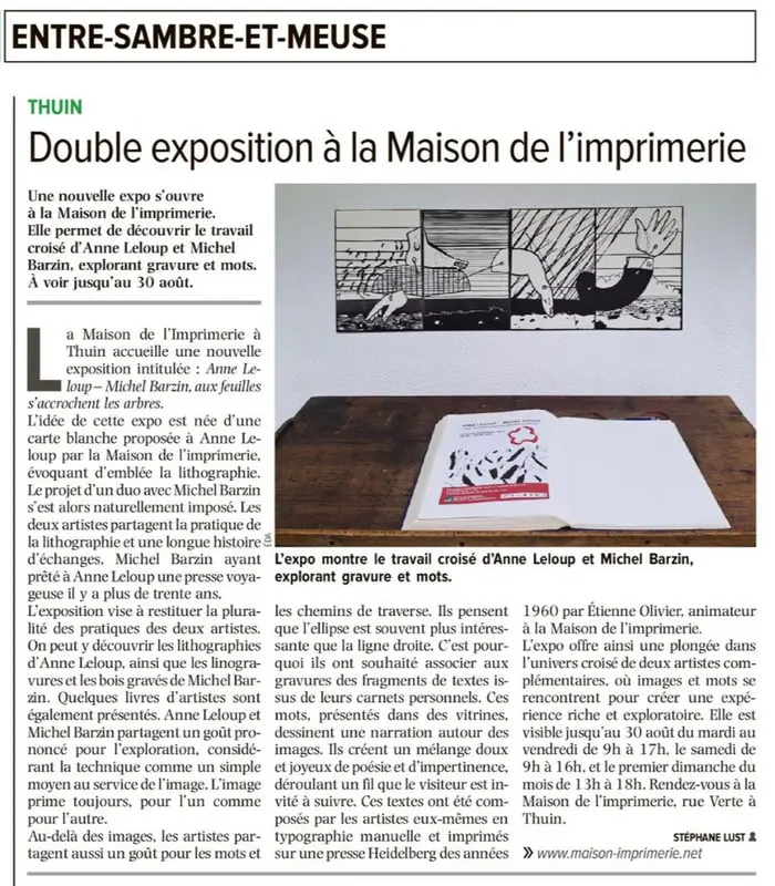 Article L'avenir Expo Anne Leloup Michel Barzin